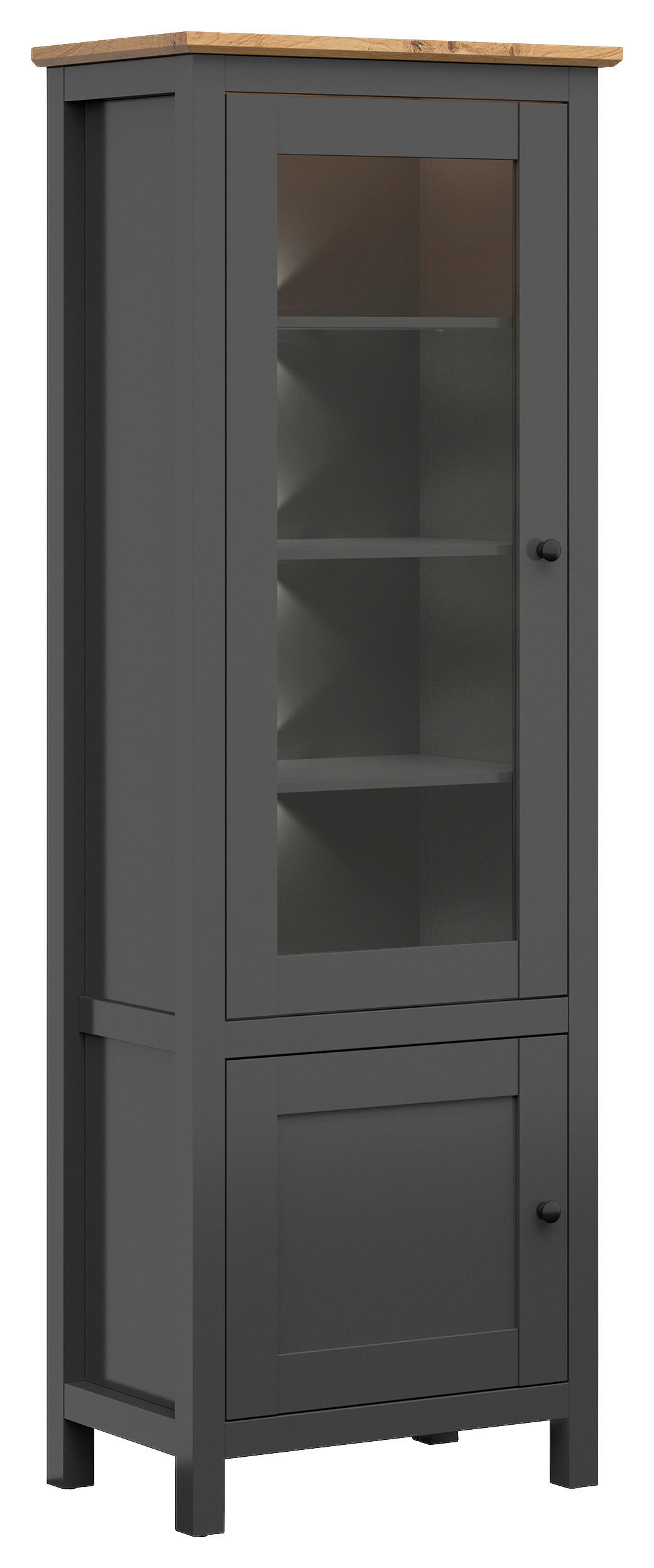 VITRINE in Graphitfarben, Eiche Artisan  - Graphitfarben/Schwarz, Design, Glas/Holzwerkstoff (71/203/44cm)