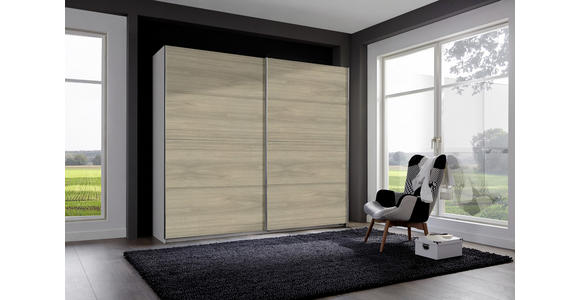 SCHWEBETÜRENSCHRANK in Weiß, Eichefarben, Hickory - Eichefarben/Alufarben, Design, Holzwerkstoff/Metall (225/210/65cm) - Carryhome
