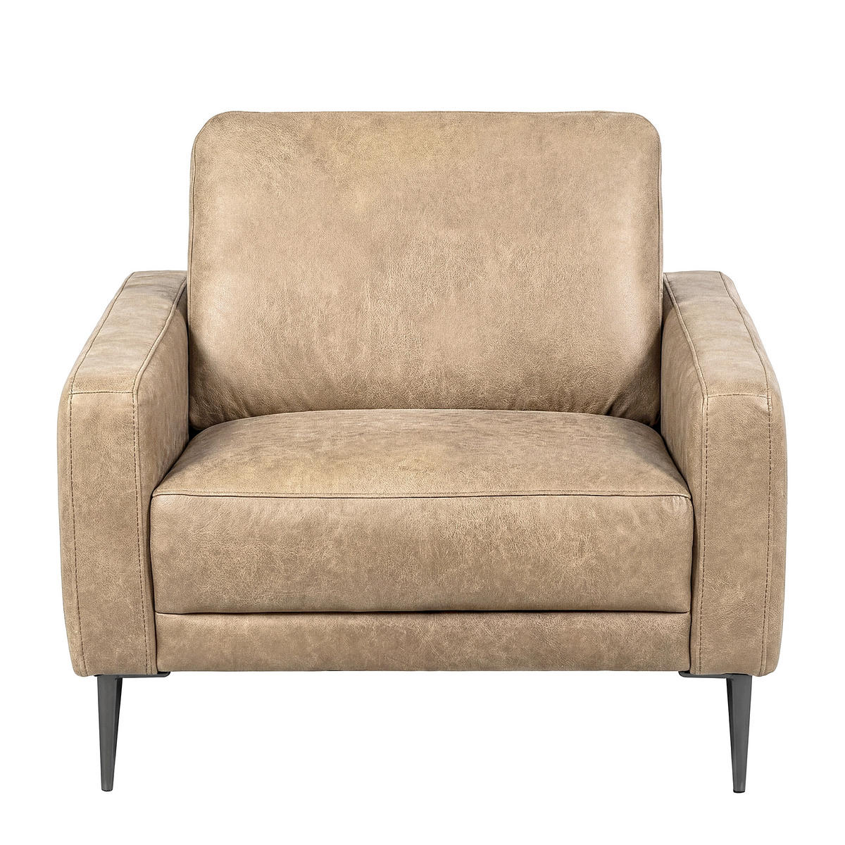 SESSEL 88/85/92 cm  in Lederlook Echtleder Beige  - Beige/Schwarzchrom, Design, Leder/Textil (88/85/92cm) - Livetastic