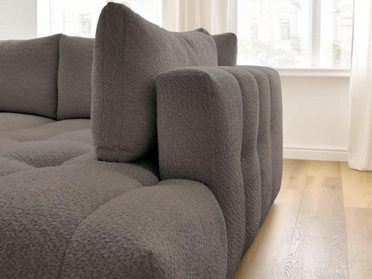 ECKSCHLAFSOFA FUJI Bouclé Taupe  inkl.  - Taupe/Schwarz, MODERN, Kunststoff/Textil (282/204cm)
