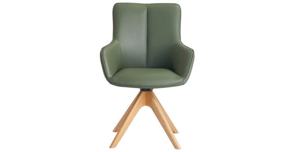 ARMLEHNSTUHL  in Eisen Echtleder pigmentiert  - Eichefarben/Grün, MODERN, Leder/Holz (64/87/60cm) - Novel