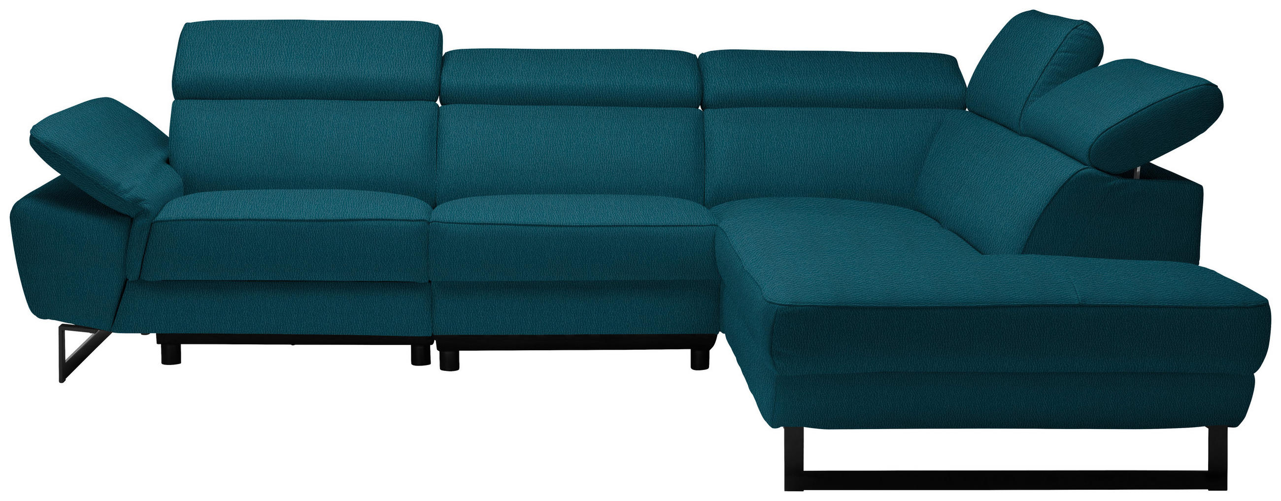 ECKSOFA in Echtleder Petrol  - Petrol/Schwarz, Design, Leder/Metall (281/225cm) - Celina Home