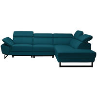ECKSOFA Petrol Echtleder  - Petrol/Schwarz, Design, Leder/Metall (281/225cm) - Celina Home