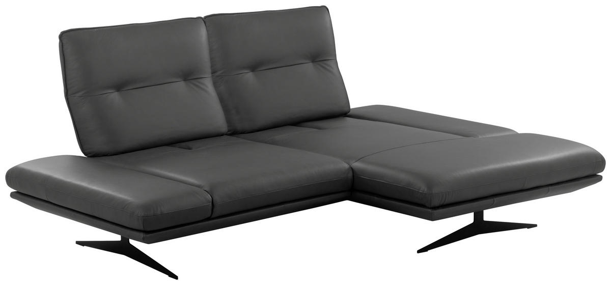 ECKSOFA 235/160 cm  in Echtleder Dunkelgrau Rücken echt, Armteilverstellung, Kopfteilverstellung, Sitztiefenverstellung  235/160 cm  - Dunkelgrau/Schwarz, Design, Leder/Metall (235/160cm) - Celina Home