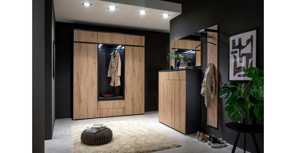 GARDEROBE 8-teilig in 196/233/39 cm - Eichefarben/Anthrazit, Design, Holzwerkstoff/Textil (196/233/39cm) - Moderano
