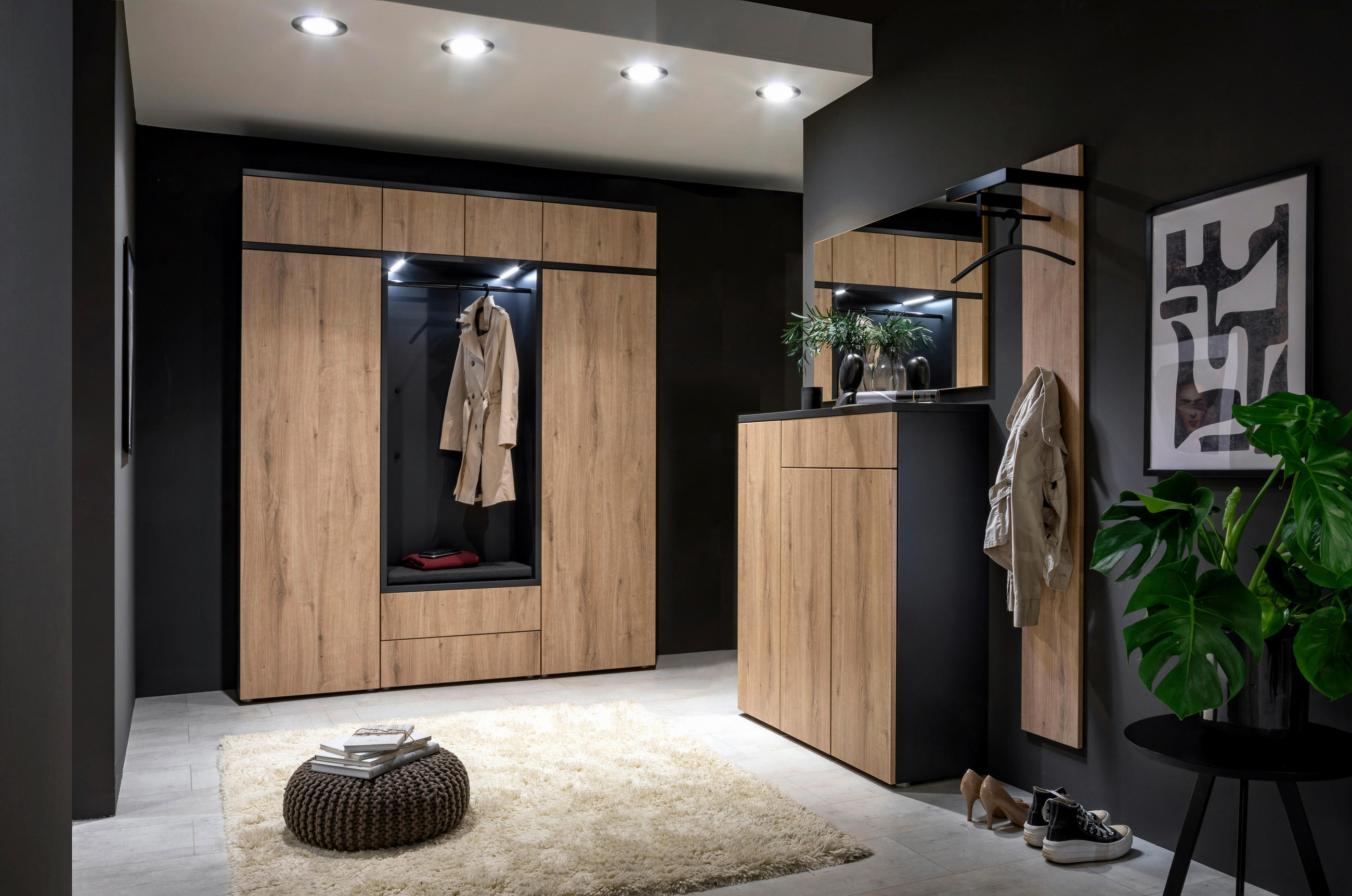 GARDEROBE 8-teilig  in 196/233/39 cm  - Eichefarben/Anthrazit, Design, Holzwerkstoff/Textil (196/233/39cm) - Moderano