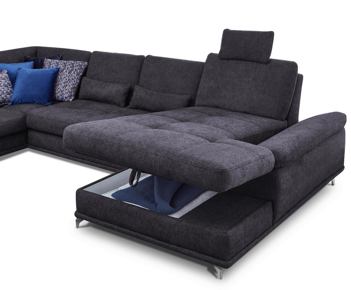 WOHNLANDSCHAFT in Flachgewebe Dunkelblau  - Silberfarben/Dunkelblau, Konventionell, Textil/Metall (223/363/176cm) - Sit & More