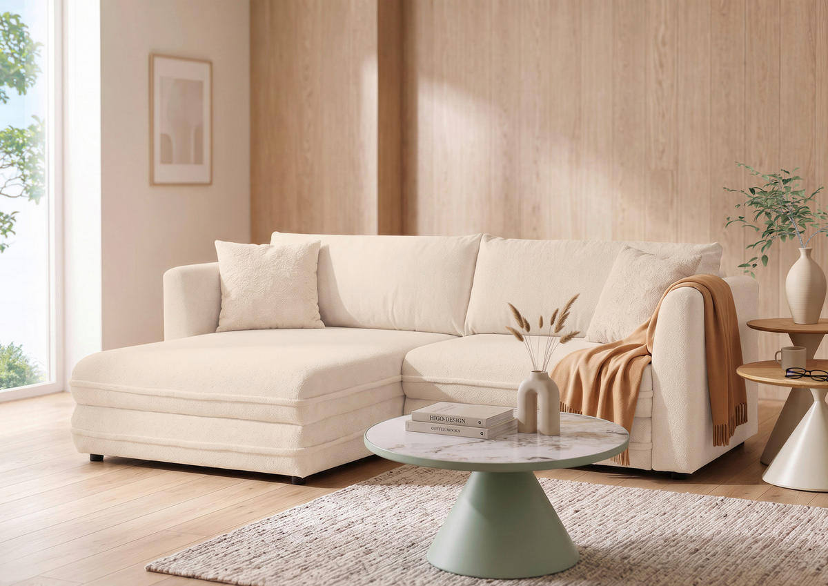 ECKSOFA Beige Plüsch Zierkissen, Rückenkissen, Bettkasten, Schlaffunktion, Rücken echt, Liegefläche im Originalstoff  - Beige/Schwarz, MODERN, Kunststoff/Textil (246/178cm) - Carryhome