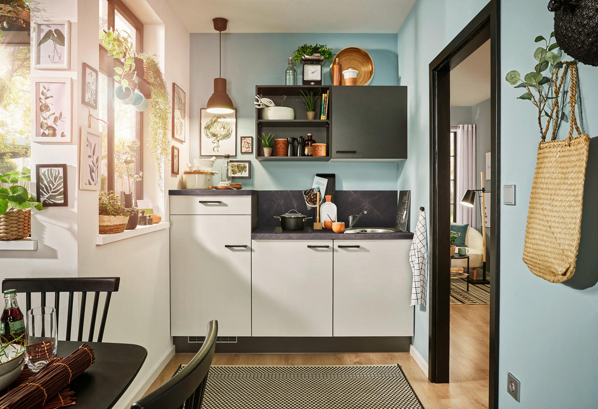 KÜCHENLEERBLOCK 180 cm   in Graphitfarben, Hellgrau  - Dunkelgrau/Hellgrau, Design, Holzwerkstoff/Metall (180cm) - Pino