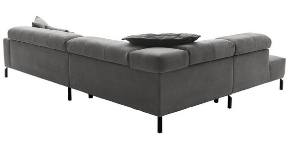 ECKSOFA Dunkelgrau Cord Rücken echt, Kopfteilverstellung, Sitzvorzug  - Dunkelgrau/Schwarz, KONVENTIONELL, Textil/Metall (219/311cm) - Hom`in