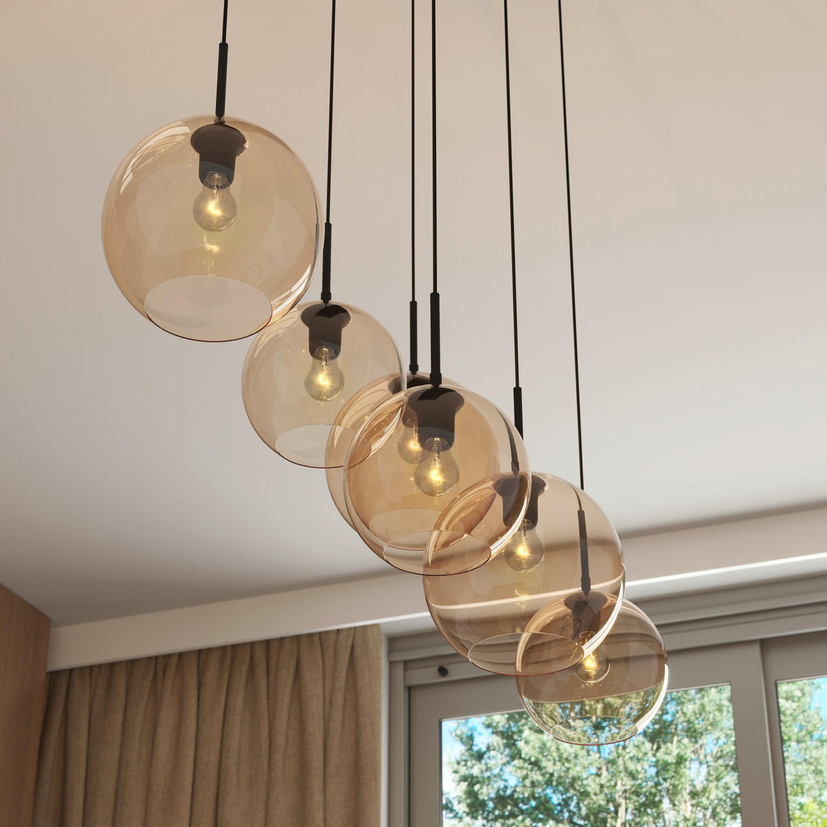 HÄNGELEUCHTE Amelie 97,5/42,5/150 cm   - Bernsteinfarben, Basics, Glas/Metall (97,5/42,5/150cm) - Novel