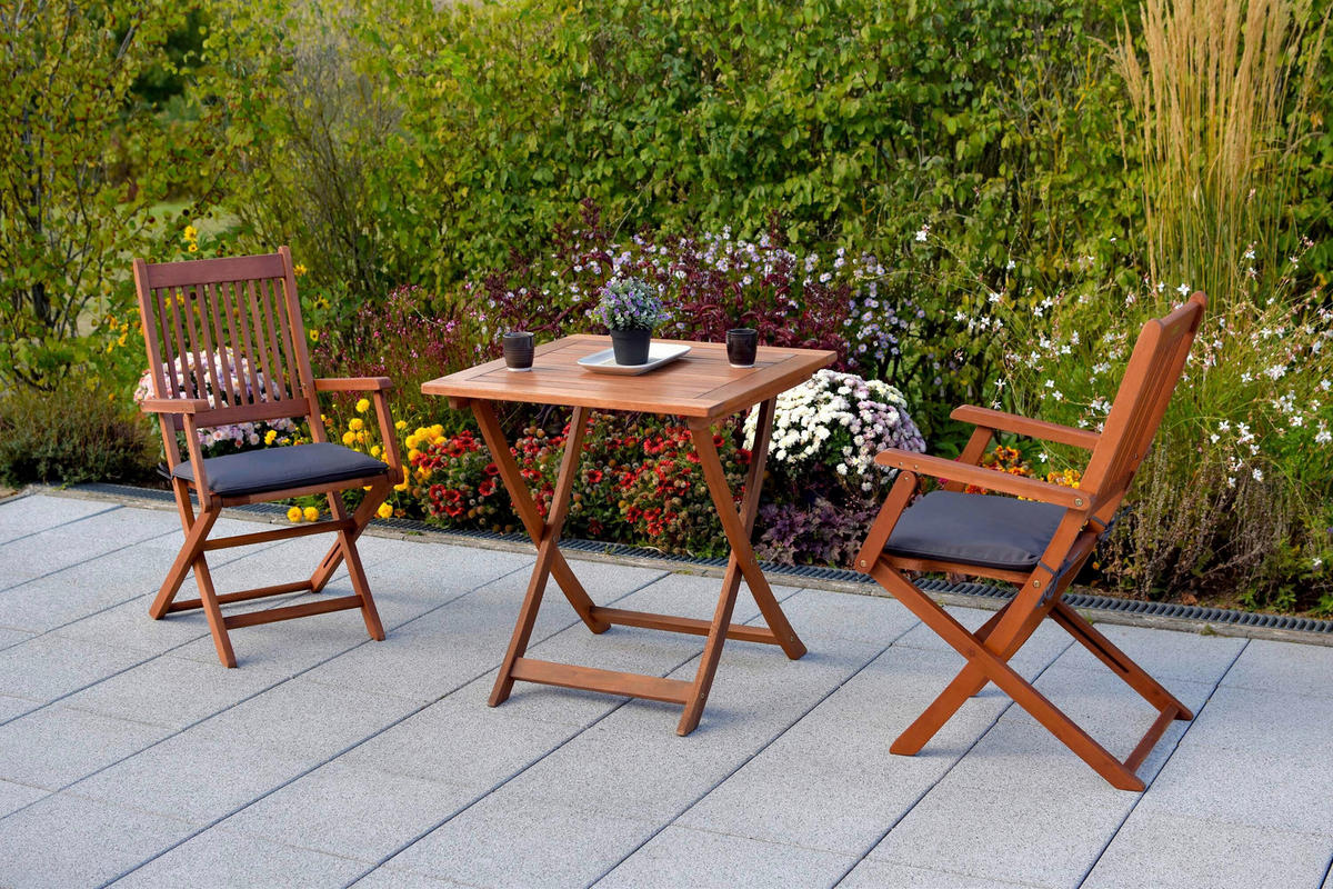 GARTENTISCHGRUPPE EukalyptusholzHartholz  - Eukalyptusholzfarben/Grau, KONVENTIONELL, Holz/Textil - Gardenson