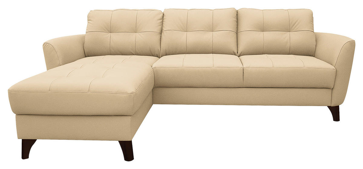ECKSOFA in Lederlook Echtleder Beige  - Beige/Buchefarben, Design, Leder/Holz (238/168cm) - Livetastic