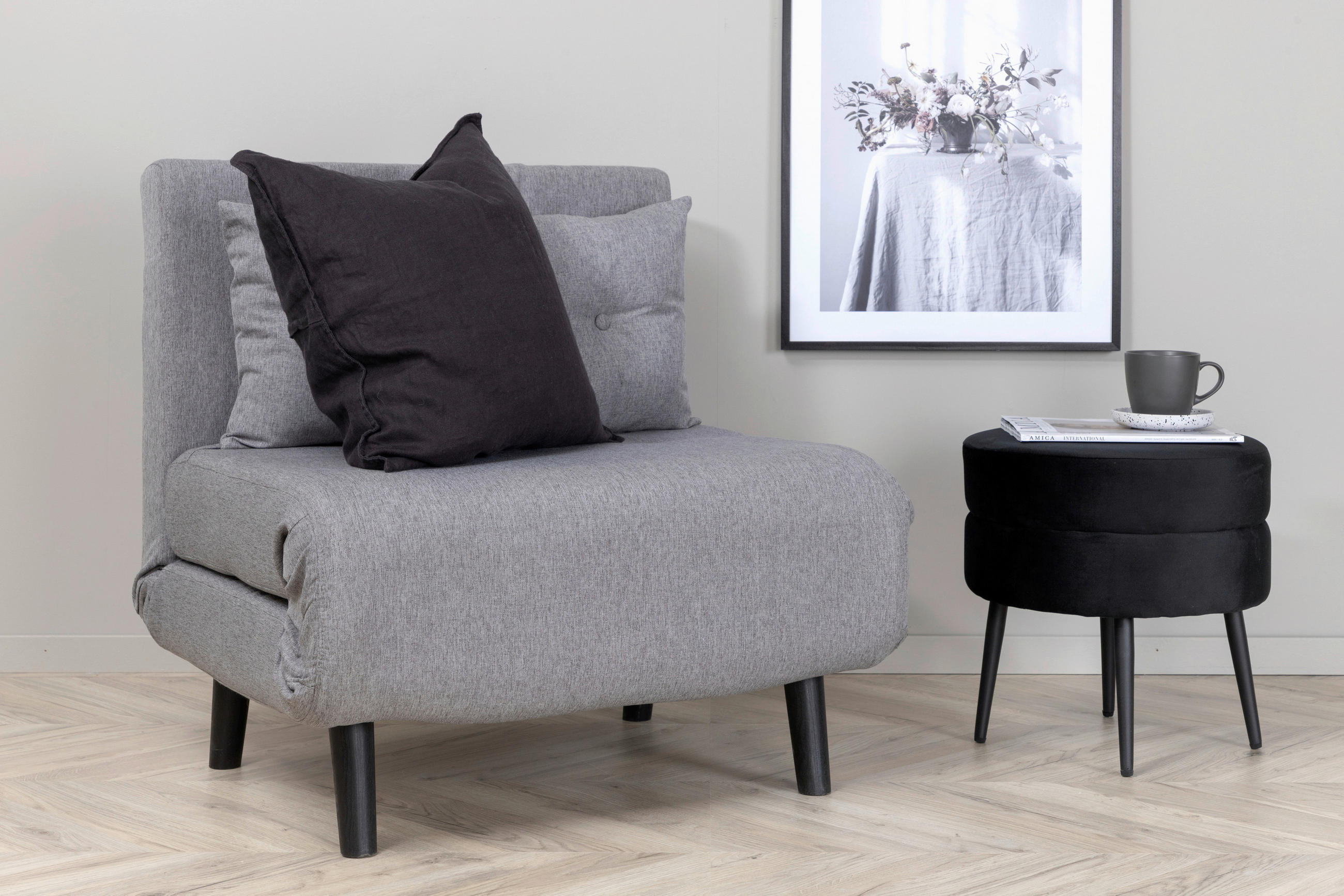 SCHLAFSESSEL Textilgeflecht Grau, Schwarz    - Schwarz/Grau, Design, Textil/Metall (70/88/80cm) - Livetastic