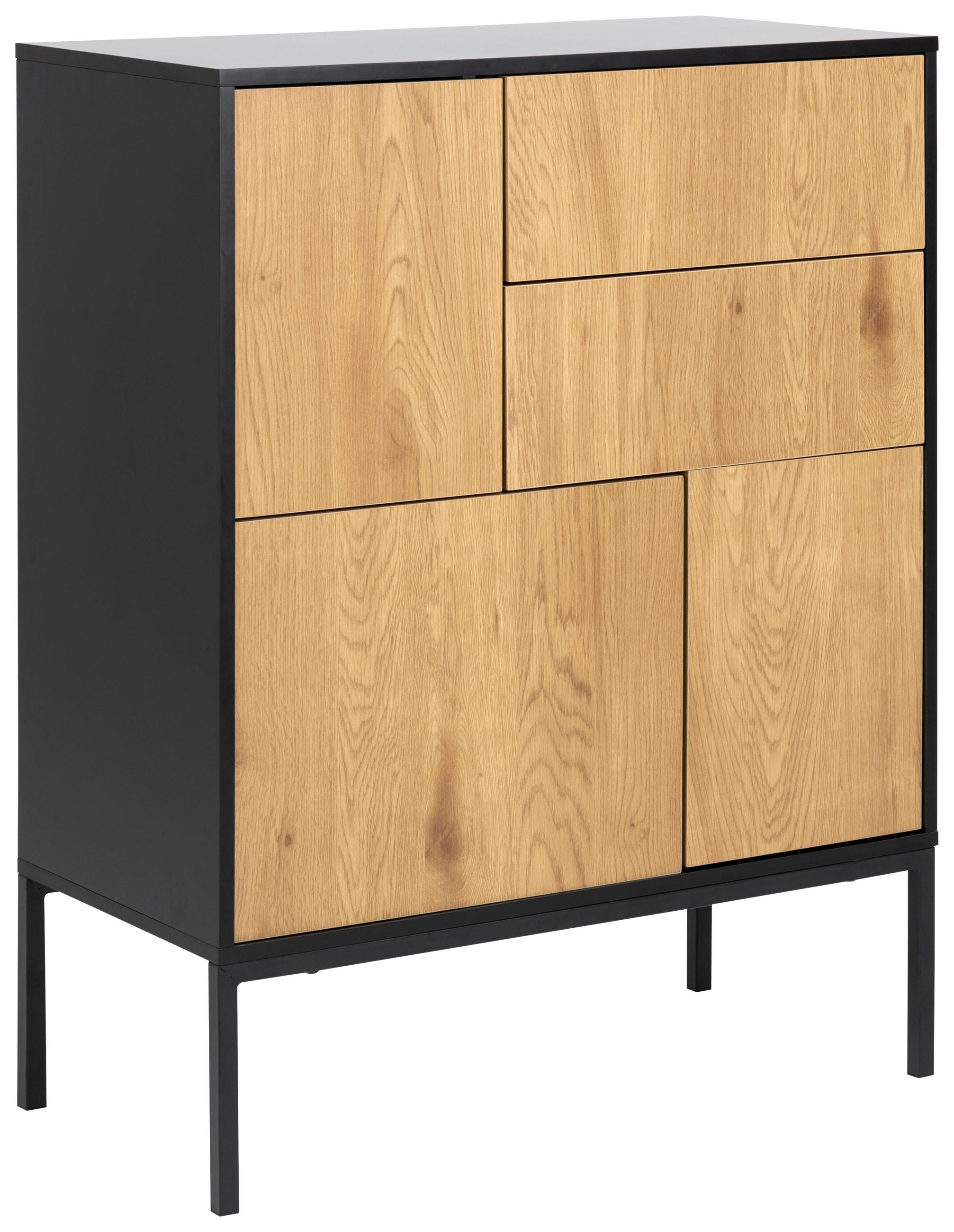 XXXLutz Kommode Seaford Schwarz, Wildeiche 80x103x40 cm