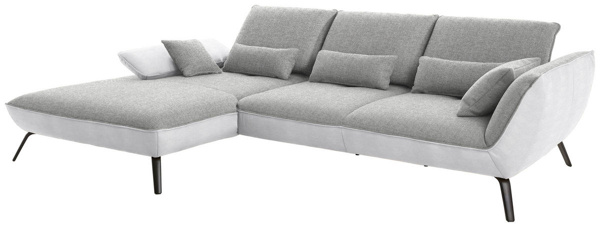 ECKSOFA in Flachgewebe Hellgrau  - Hellgrau/Schwarz, Design, Textil/Metall (191/301cm) - Moderano
