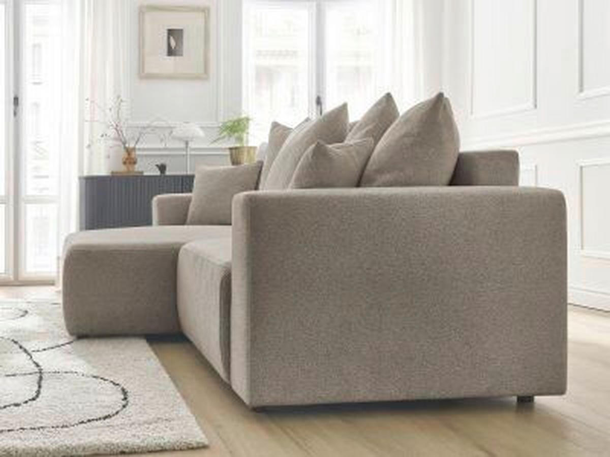 ECKSOFA Ottomane links  ATILLA Taupe Flachgewebe  - Taupe/Schwarz, MODERN, Kunststoff/Textil (149/244cm)