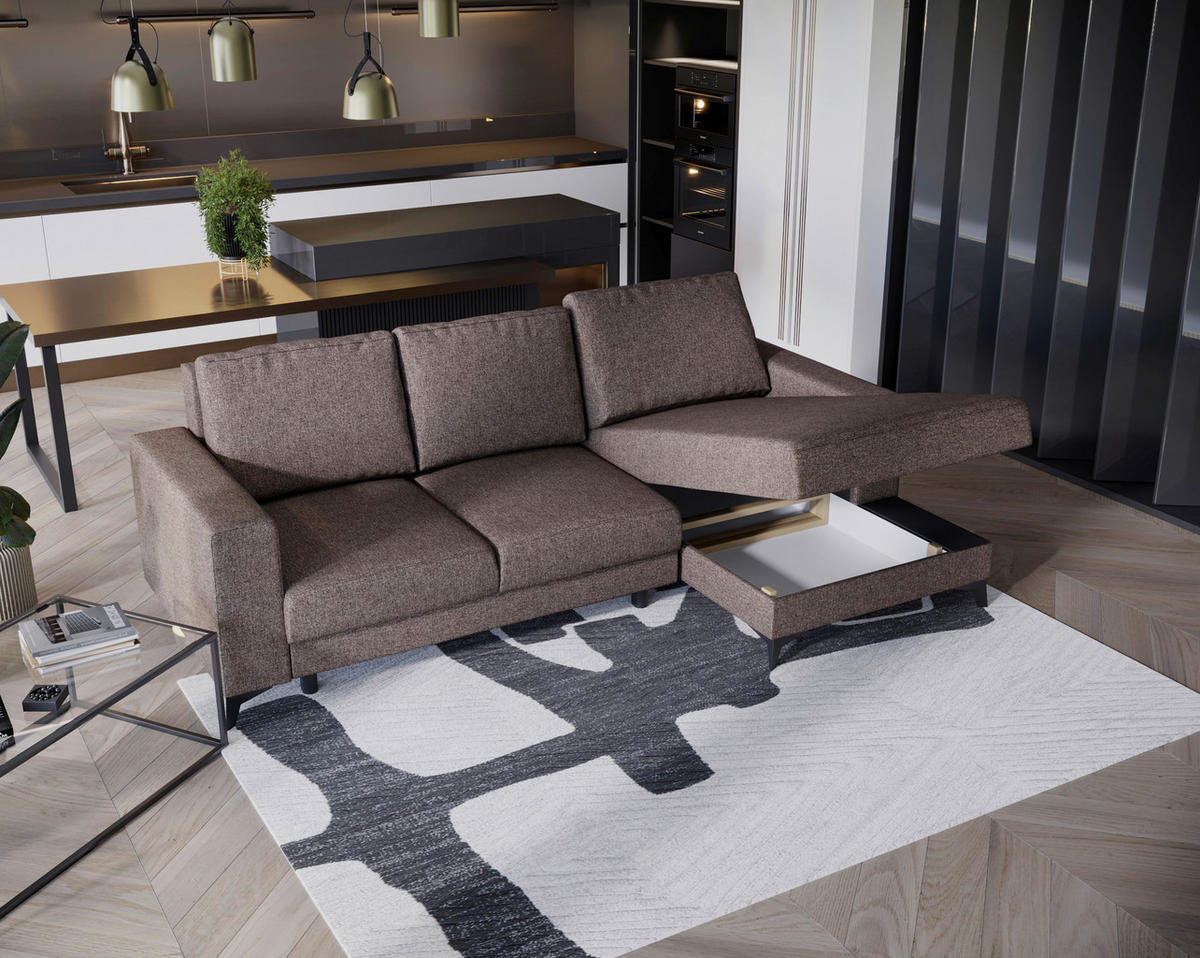 ECKSOFA in Flachgewebe Braun  - Schwarz/Braun, Design, Textil/Metall (244/156cm) - Livetastic