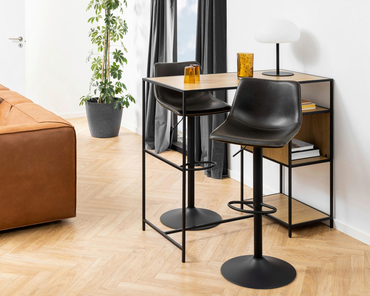 BARHOCKER Lederlook Schwarz  - Creme/Schwarz, Trend, Textil/Metall (47/110/51cm) - MID.YOU