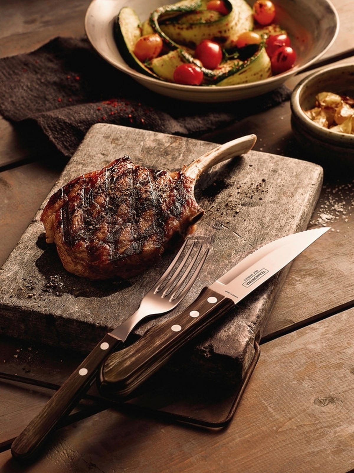 STEAKBESTECK JUMBO 12-teilig  für  - Edelstahlfarben/Braun, Basics, Holz/Metall - TRAMONTINA