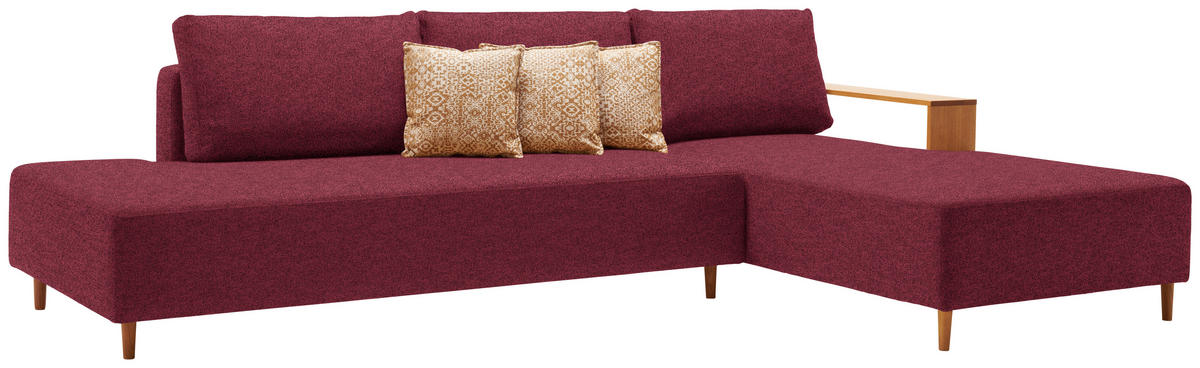 ECKSOFA in Flachgewebe Rot  - Eichefarben/Rot, Design, Holz/Textil (307/190cm) - Joka