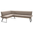 ECKBANK 163/203 cm Lederlook Schwarz, Eichefarben, Hellbraun Eiche massiv Metall   - Hellbraun/Eichefarben, Design, Holz/Textil (163/203cm) - Voleo
