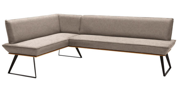 ECKBANK 163/203 cm Lederlook Schwarz, Eichefarben, Hellbraun Eiche massiv Metall   - Hellbraun/Eichefarben, Design, Holz/Textil (163/203cm) - Voleo