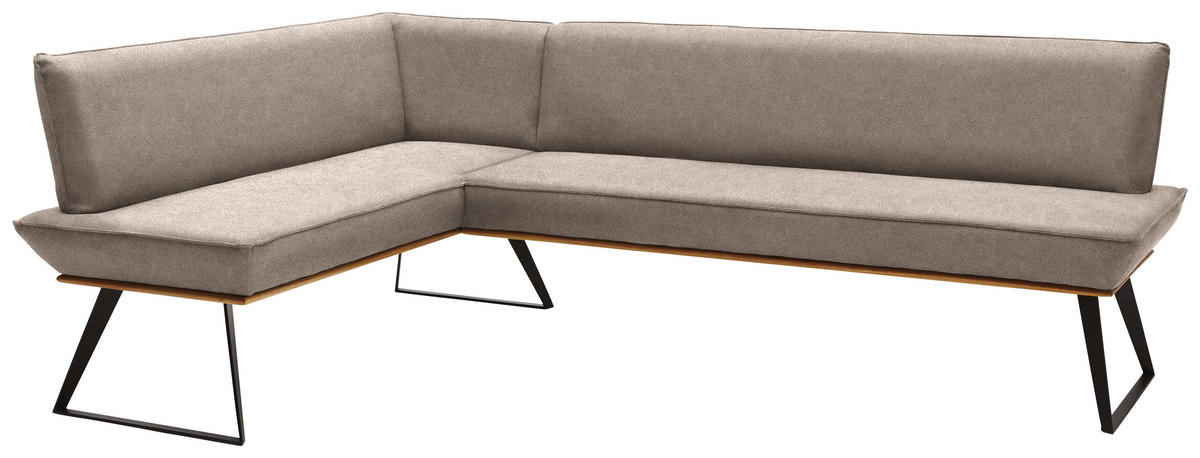 ECKBANK 163/223 cm Lederlook Schwarz, Eichefarben, Hellbraun Eiche massiv Metall   - Hellbraun/Eichefarben, Design, Holz/Textil (163/223cm) - Voleo