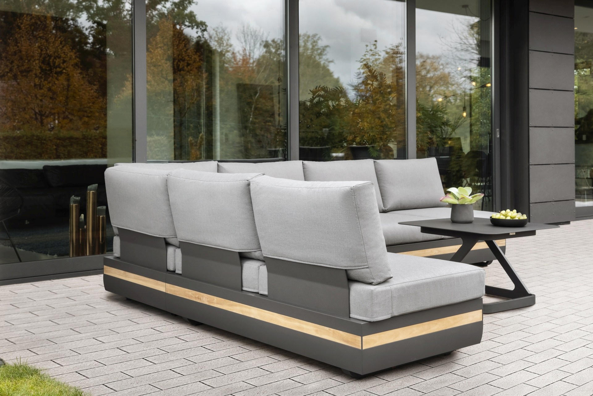 LOUNGESOFA  - Anthrazit/Teakfarben, Design, Holz/Textil (220/80/75cm)
