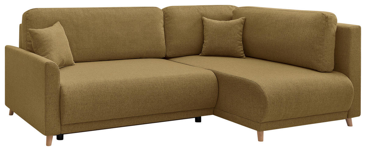 ECKSOFA MILOS Braun Flachgewebe, Struktur Rückenkissen, Bettkasten, Schlaffunktion, Rücken echt  - Naturfarben/Braun, Design, Textil (224/148cm) - P & B