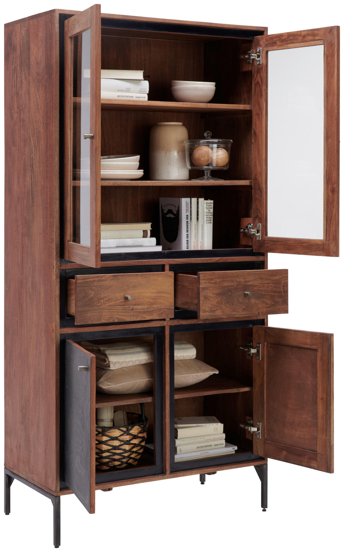 VITRINE in Hartholz Akazie Grau, Braun  - Braun/Grau, MODERN, Holz/Stein (88/182/45cm) - Livetastic
