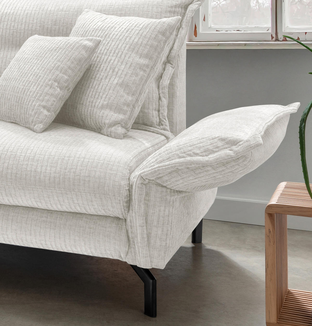 ECKSOFA in Velours Creme  180/255 cm  - Creme/Schwarz, Design, Textil/Metall (180/255cm) - Livetastic