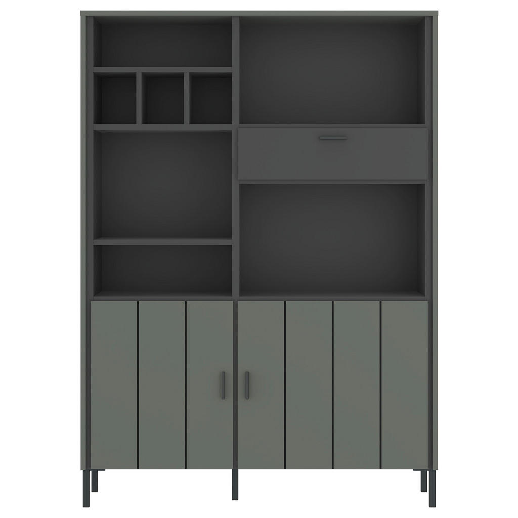 Thumbnail - Carryhome Highboard Shirley, Anthrazit, Schlamm, Kunststoff, 3 Fächer, 1 Schubladen, 112.1x156x40 cm, Beimöbel erhältlic...