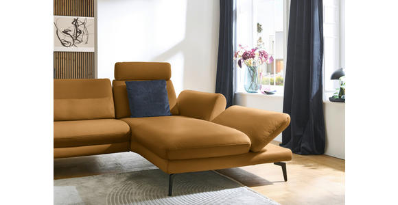 ECKSOFA in Echtleder Currygelb 308/195 cm - Currygelb/Schwarz, Design, Leder/Metall (308/195cm) - Dieter Knoll