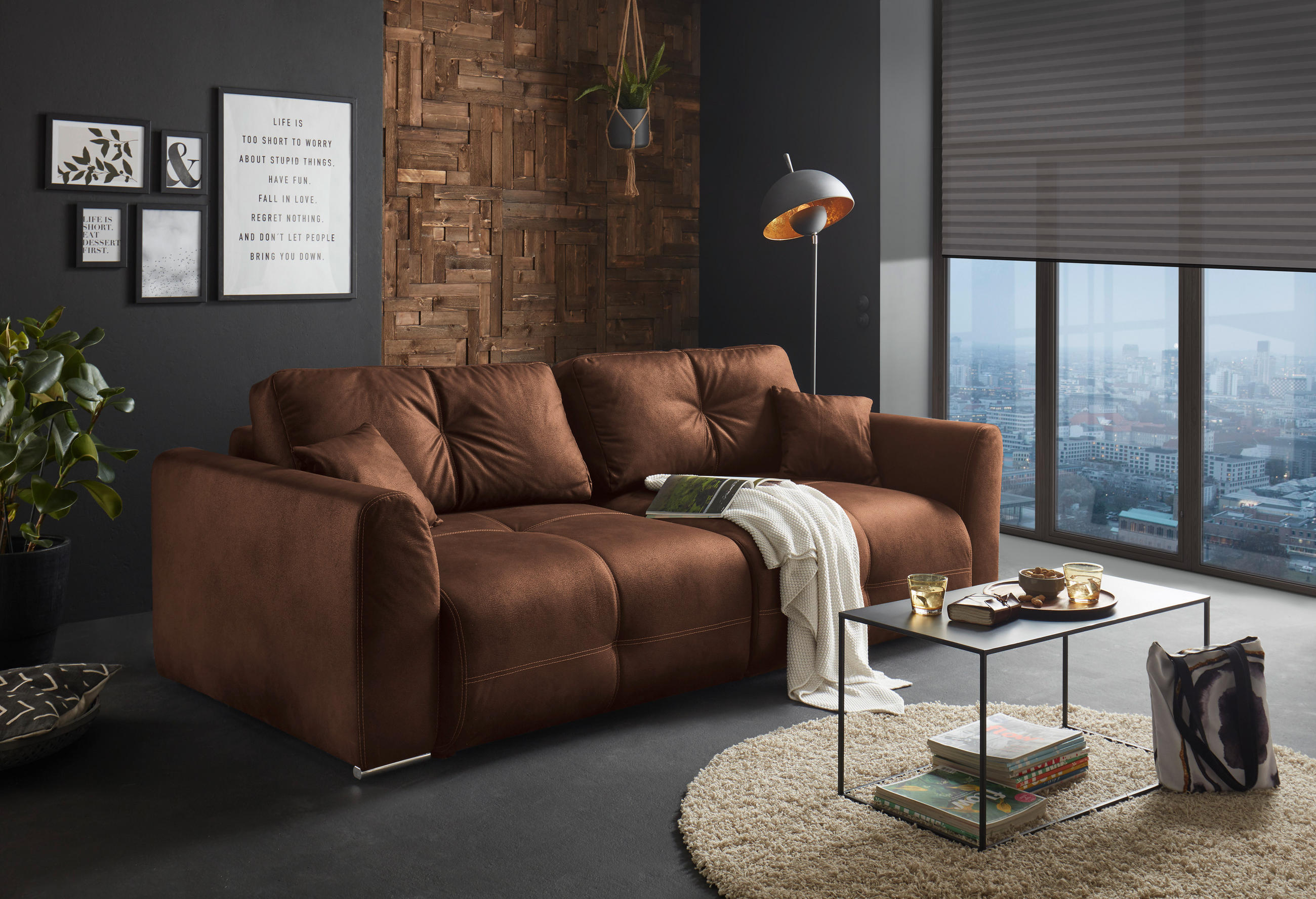 KANAPÉÁGY textil barna  - króm/barna, Modern, műanyag/textil (245/85/115cm) - Livetastic
