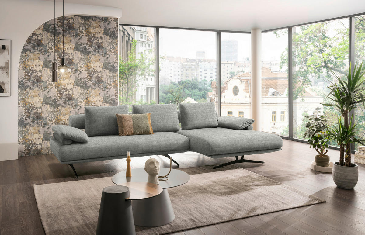 ECKSOFA in Chenille Hellgrau  334/168 cm  - Hellgrau/Schwarz, Design, Textil/Metall (334/168cm) - Dieter Knoll