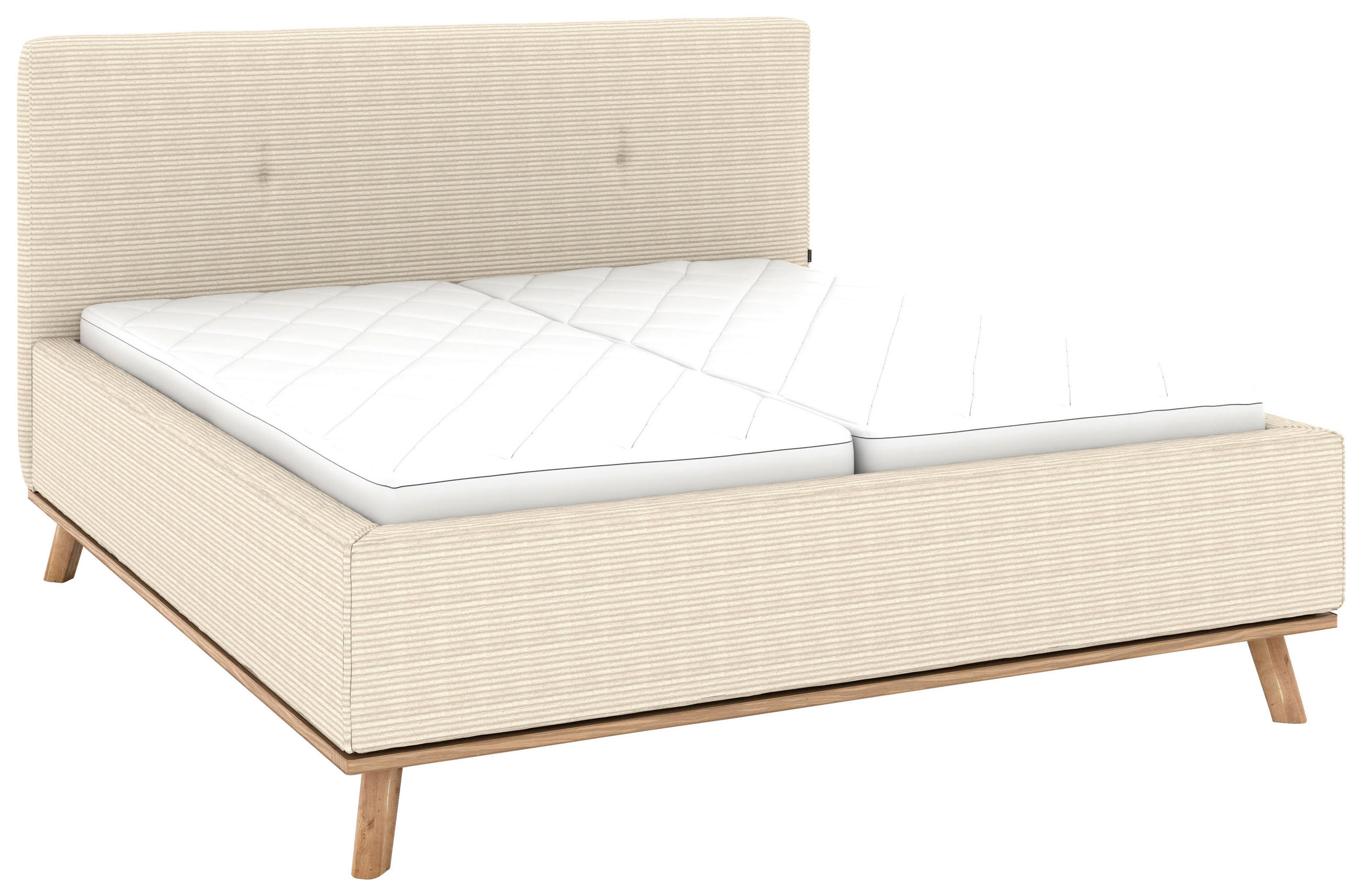 POLSTERBETT Matratze, Lattenrost, Bettkasten 160/200 cm  in Creme  - Eichefarben/Creme, Design, Holz/Textil (160/200cm) - Musterring