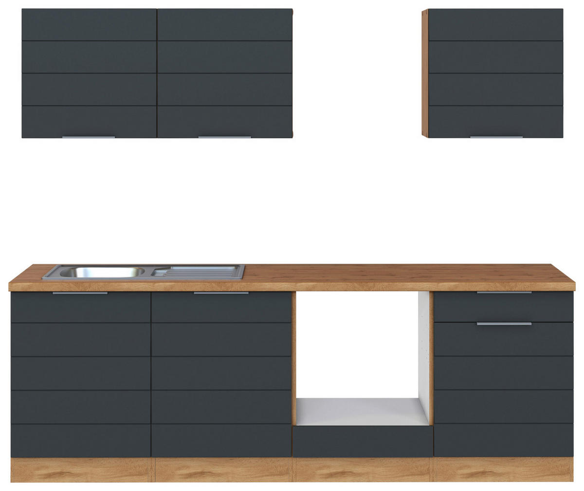 KÜCHENLEERBLOCK 240 cm   in Grau, Eiche Wotan  - Eiche Wotan/Grau, Design, Holzwerkstoff/Metall (240cm) - Held