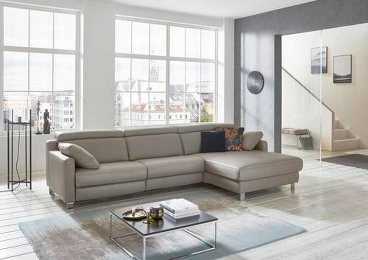 ECKSOFA Grau Echtleder  - Chromfarben/Grau, Design, Leder/Metall (321/176cm) - Valdera