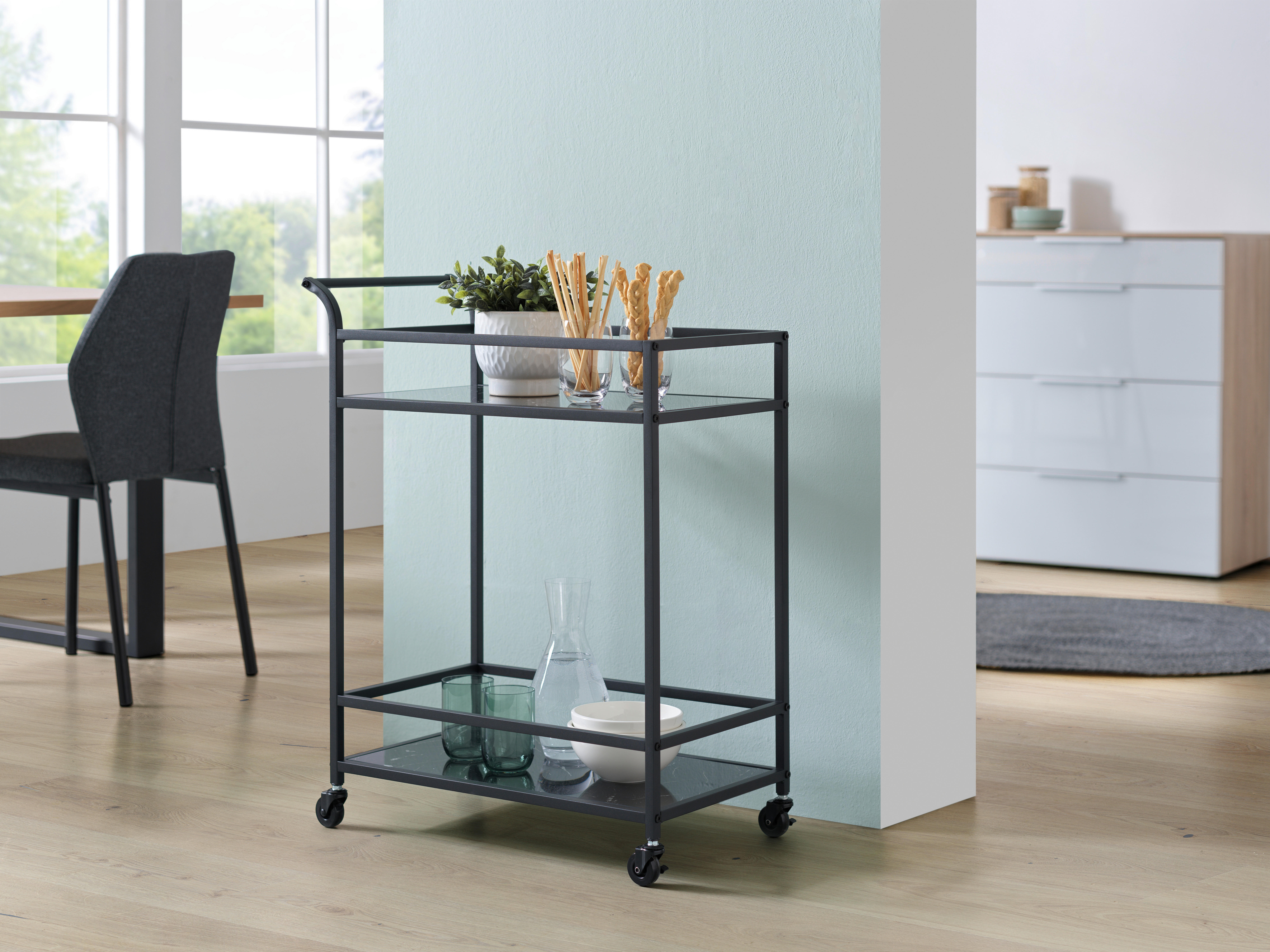 SERVIERWAGEN in Schwarz  - Schwarz, MODERN, Glas/Kunststoff (60/80/35cm) - PBJ