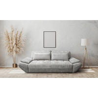 SCHLAFSOFA ELMA Struktur Sandfarben  inkl. Rückenkissen, Nierenkissen, Armlehnenkissen, Rücken echt  - Sandfarben/Schwarz, KONVENTIONELL, Holz/Kunststoff (280/73-93/107cm) - MID.YOU