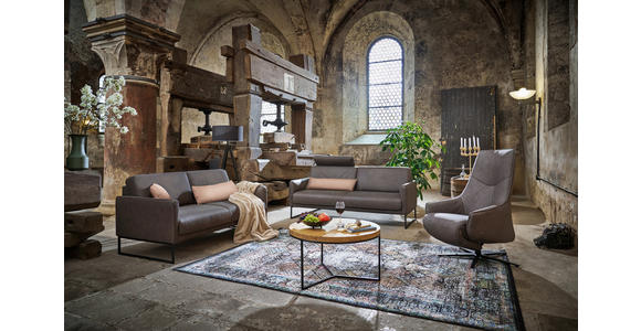 3-SITZER-SOFA in Leder Braun - Anthrazit/Braun, Design, Leder/Metall (198/86/94cm) - Johann Jakob