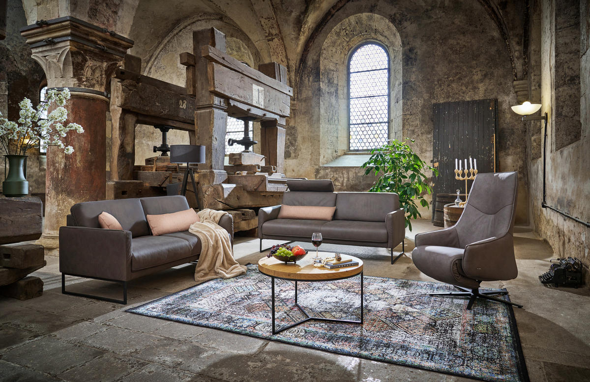 3-SITZER-SOFA in Echtleder Braun  - Anthrazit/Braun, Design, Leder/Metall (198/86/93cm) - Johann Jakob
