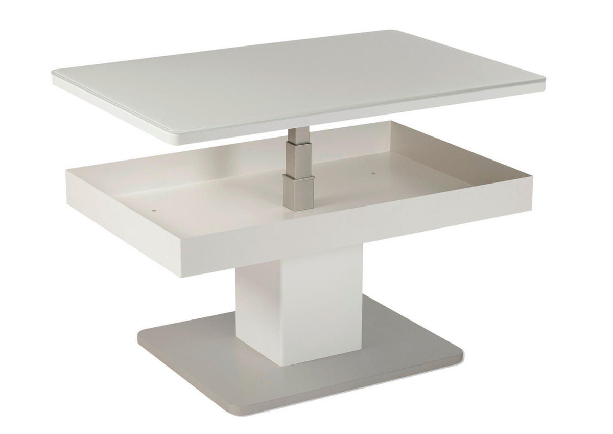 COUCHTISCH ESG 90/60/43,5-61,5 cm rechteckig Weiß, Edelstahlfarben  - Edelstahlfarben/Weiß, Design, Glas/Holzwerkstoff (90/60/43,5-61,5cm) - Venda