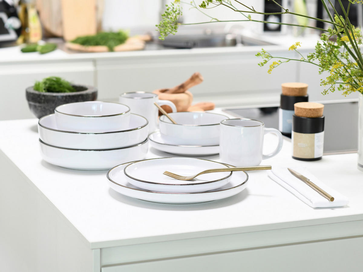 KOMBISERVICE Weiß, Goldfarben Nordic Festive Weiss 16-teilig 4 Personen  - Goldfarben/Weiß, Basics, Keramik - Creatable