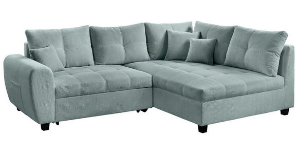 ECKSOFA Mintgrün Plüsch Zierkissen, Rückenkissen, Schlaffunktion, Rücken echt  - Schwarz/Mintgrün, KONVENTIONELL, Kunststoff/Textil (249/175cm) - Carryhome