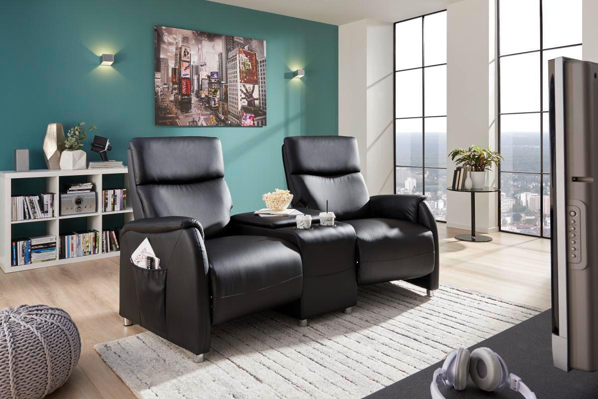 HEIMKINO-SOFA Lederlook Schwarz  - Schwarz, Design, Kunststoff/Textil (186/104/90cm) - Livetastic