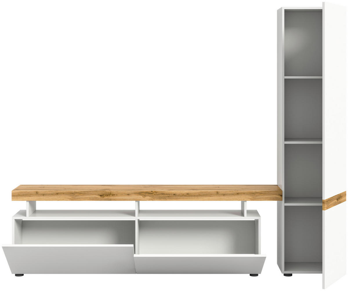 WOHNWAND 2-teilig  in Eiche Wotan, Weiß  235/190/30 cm  - Eiche Wotan/Schwarz, Design, Holzwerkstoff/Kunststoff (235/190/30cm) - MID.YOU