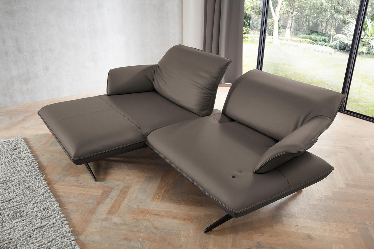 ECKSOFA in Echtleder Graubraun  - Graubraun/Beige, Design, Leder/Metall (169/252cm) - Koinor