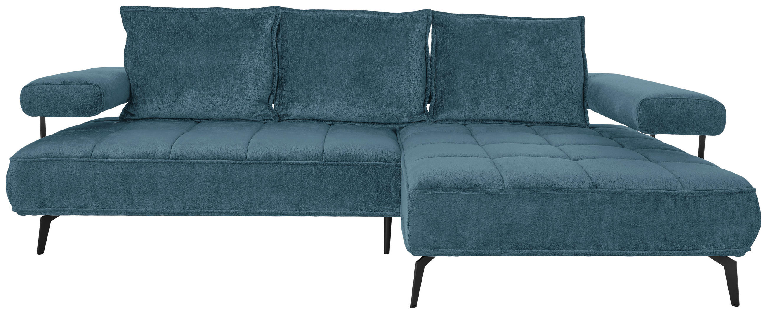 ECKSOFA in Webstoff Blau  - Blau/Schwarz, Design, Textil/Metall (266/180cm) - Welnova